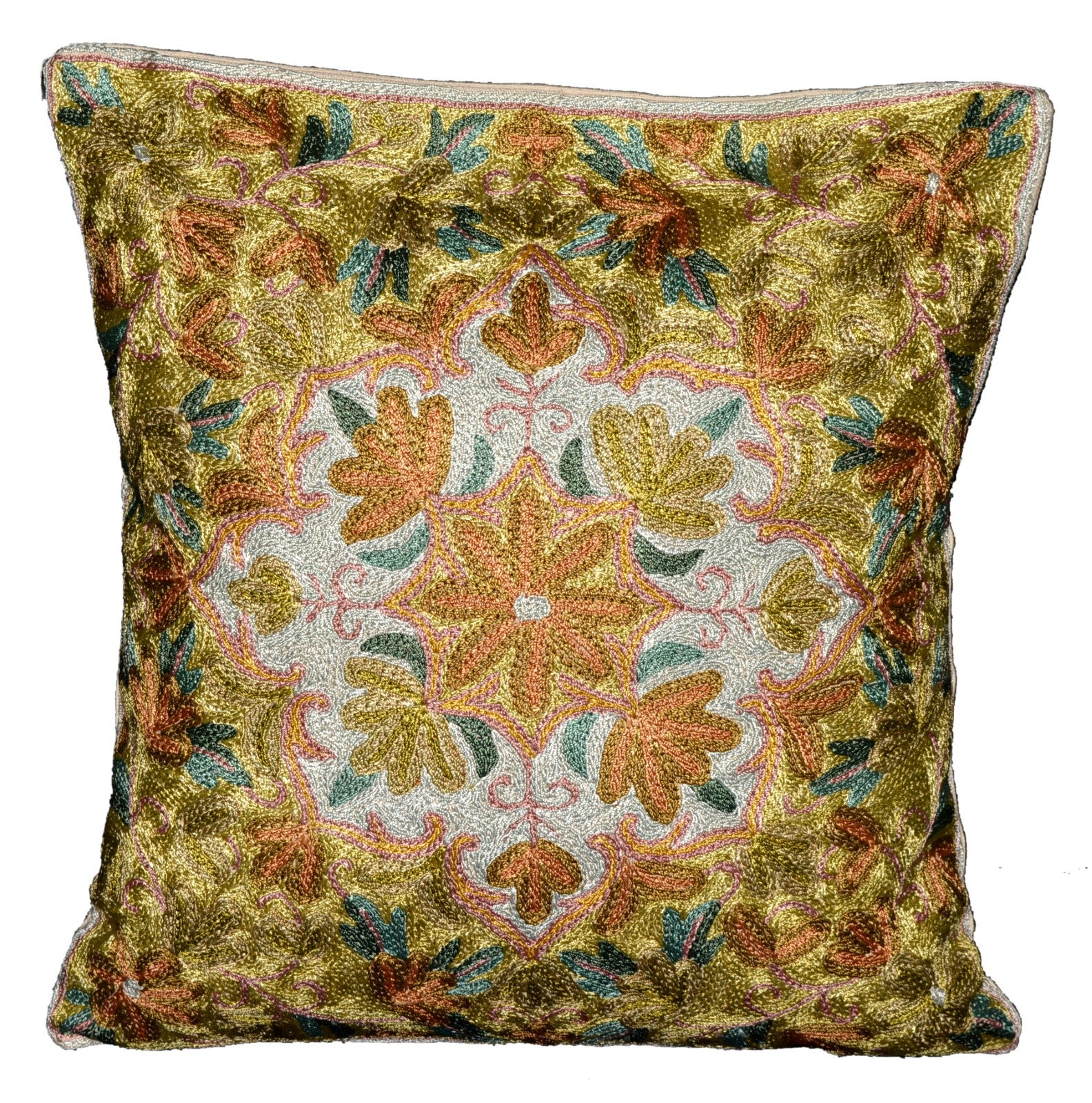 Crewel Silk Embroidered Cushion Throw Pillow Cover, Multicolor #CW2005
