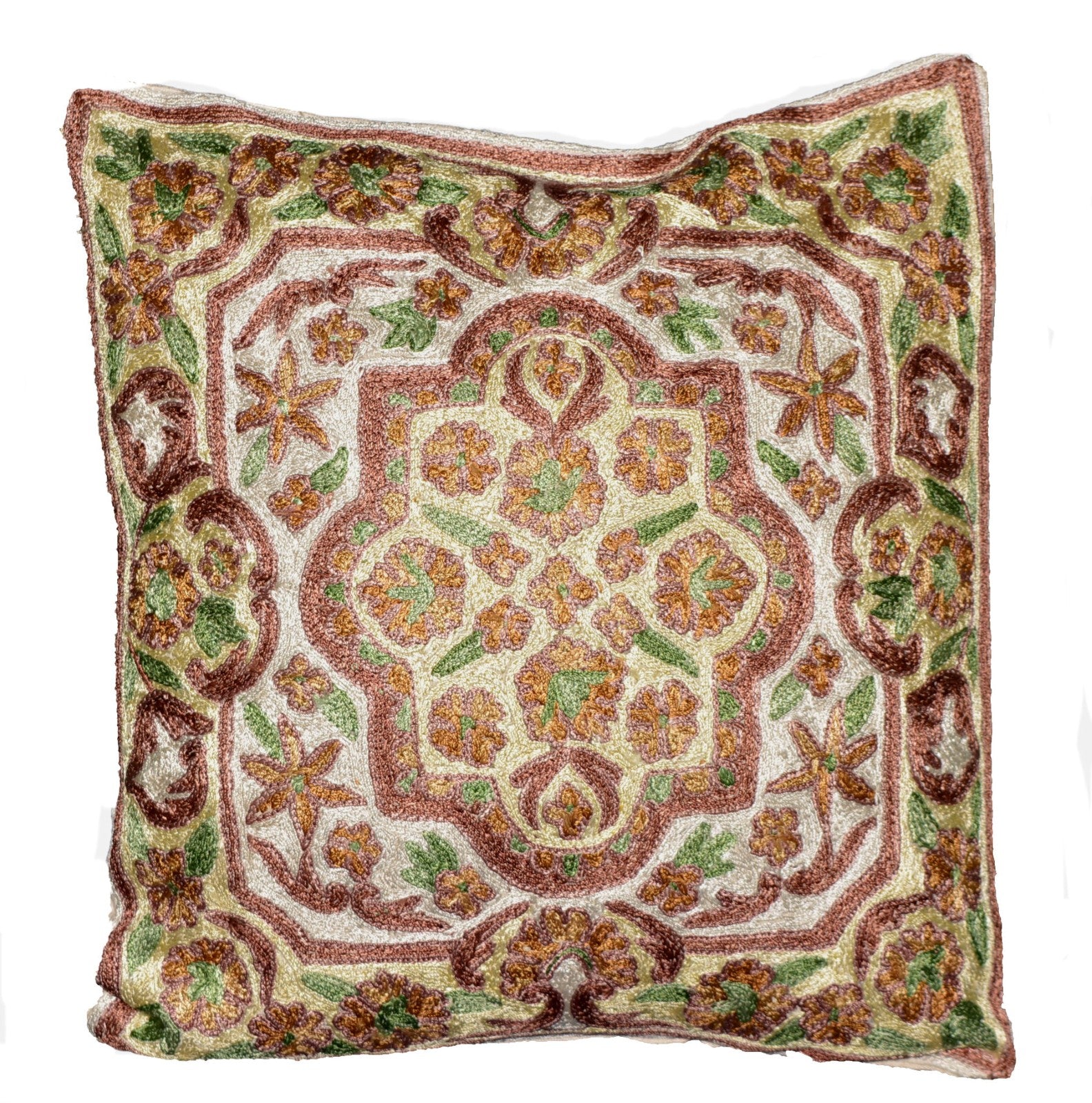 Crewel Silk Embroidered Cushion Throw Pillow Cover, Multicolor #CW2006
