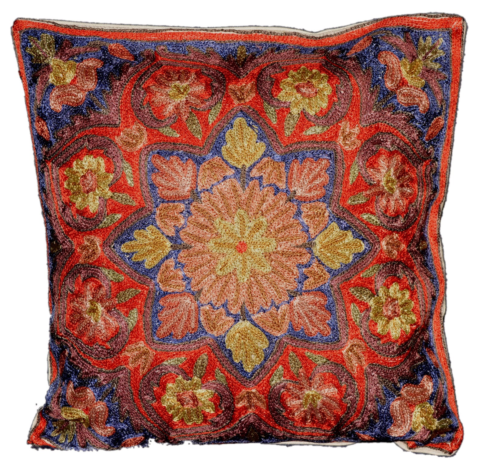 Crewel Silk Embroidered Cushion Throw Pillow Cover, Multicolor #CW2008