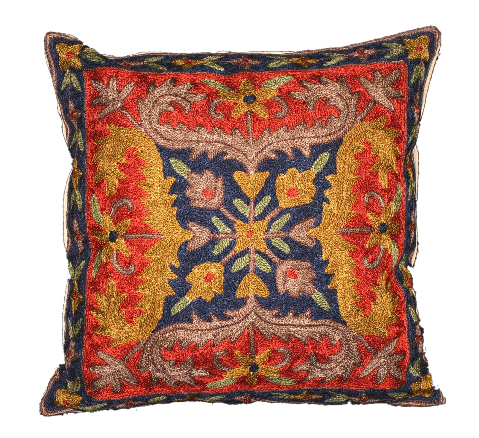 Crewel Silk Embroidered Cushion Throw Pillow Cover, Multicolor #CW2013