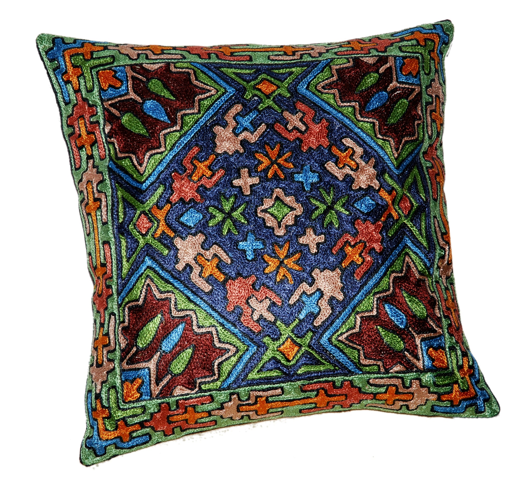 Crewel Silk Embroidered Cushion Throw Pillow Cover, Multicolor #CW2017