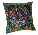 Crewel Silk Embroidered Cushion Cover, Multicolor #CW2017