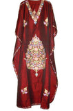 Silk Ladies Kaftan Caftan Maroon, Multicolor Embroidery #SKF-001