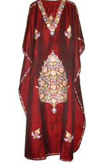 Silk Ladies Kaftan Caftan Maroon, Multicolor Embroidery #SKF-001