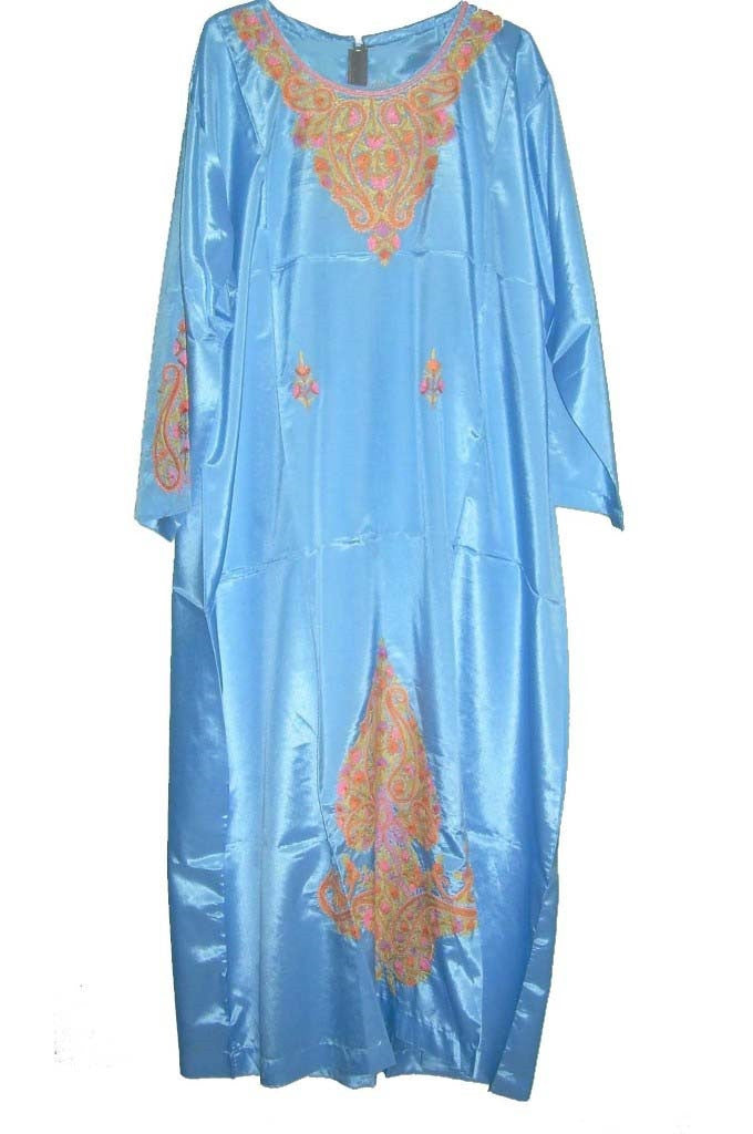 Silk Embroidered Kaftan Caftan Sky Blue, Multicolor Embroidery #SKF-002