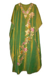 Silk Ladies Kaftan Caftan Green, Multicolor Embroidery #SKF-004