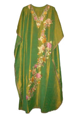 Silk Ladies Kaftan Caftan Green, Multicolor Embroidery #SKF-004