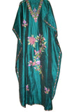 Silk Ladies Kaftan Caftan Green, Multicolor Embroidery #SKF-006