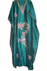 Silk Ladies Kaftan Caftan Green, Multicolor Embroidery #SKF-006
