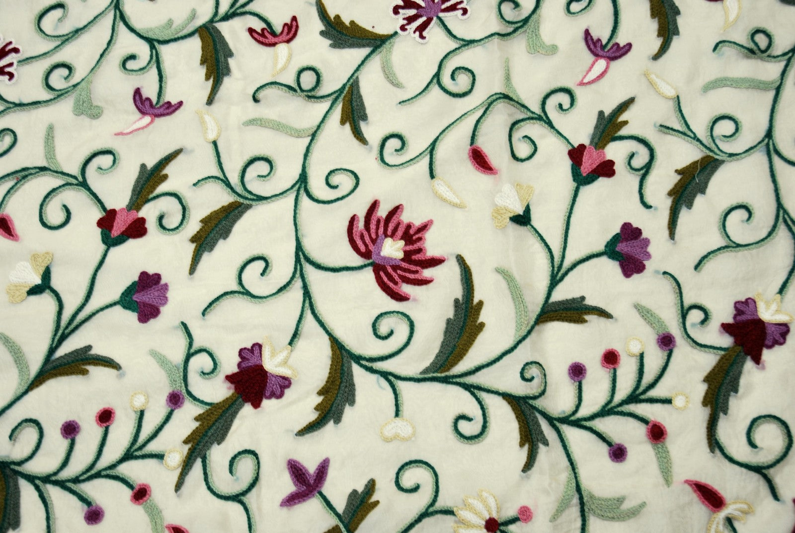 Silk Crewel Embroidered Bedspread Duvet Set Jacobean Beige, Multicolor #TML7302