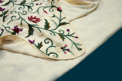 Silk Crewel Embroidered Bedspread Duvet Set Jacobean Beige, Multicolor #TML7302
