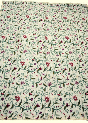 Silk Crewel Embroidered Bedspread Duvet Set Jacobean Beige, Multicolor #TML7302