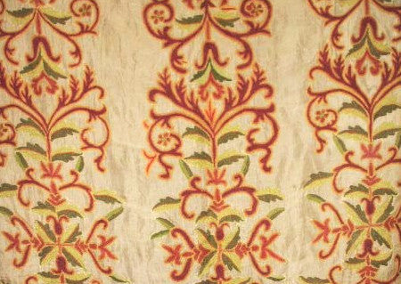 Silk Organza Crewel Embroidered Sheer Fabric Gold, Multicolor #SL103