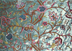Velvet Crewel Embroidered Fabric Teal, Multicolor #CV402