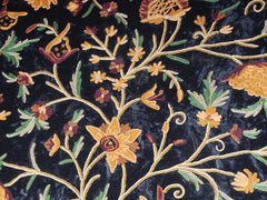 Velvet Crewel Embroidered Fabric Black, Multicolor #CV206
