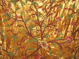 Kashmir Crewel Velvet Embroidered Fabric Gold, Muticolor #CV002