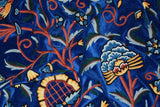 Kashmir Crewel Velvet Fabric Sapphire, Multicolor Wool Embroidery #CV205
