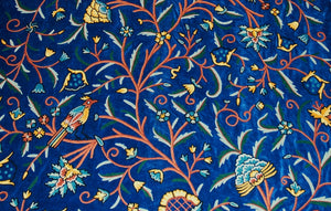 Kashmir Crewel Chenille Velvet Fabric Sapphire, Multicolor Wool Embroidery #CV205