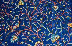 Kashmir Crewel Velvet Fabric Sapphire, Multicolor Wool Embroidery #CV205