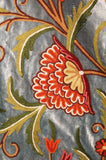 Velvet Crewel Work Fabric Teal, Multicolor Embroidery #CV201