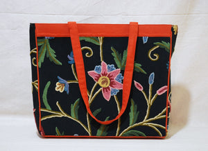 Crewel Embroidered Tote Bag, Shopping Carry Bag Black, Multicolor #CBG202