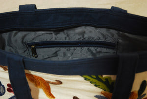 Crewel Embroidered Tote Bag, Shopping Carry Bag Cream #CBG333