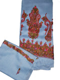 Woolen Salwar Kameez Suit Unstitched Fabric and Shawl Light Blue, Multicolor Embroidery #FS-411