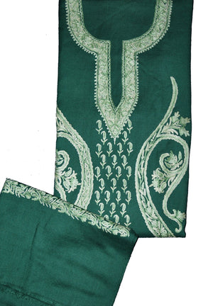 Woolen Salwar Kameez + Shawl Green, Tone-Tone Embroidery #FS-471