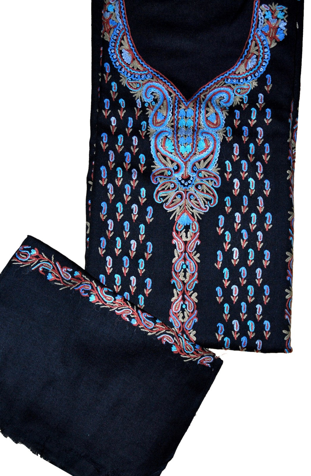 Woolen Salwar Kameez Suit Unstitched Fabric and Shawl Black, Multicolor Embroidery #FS-421