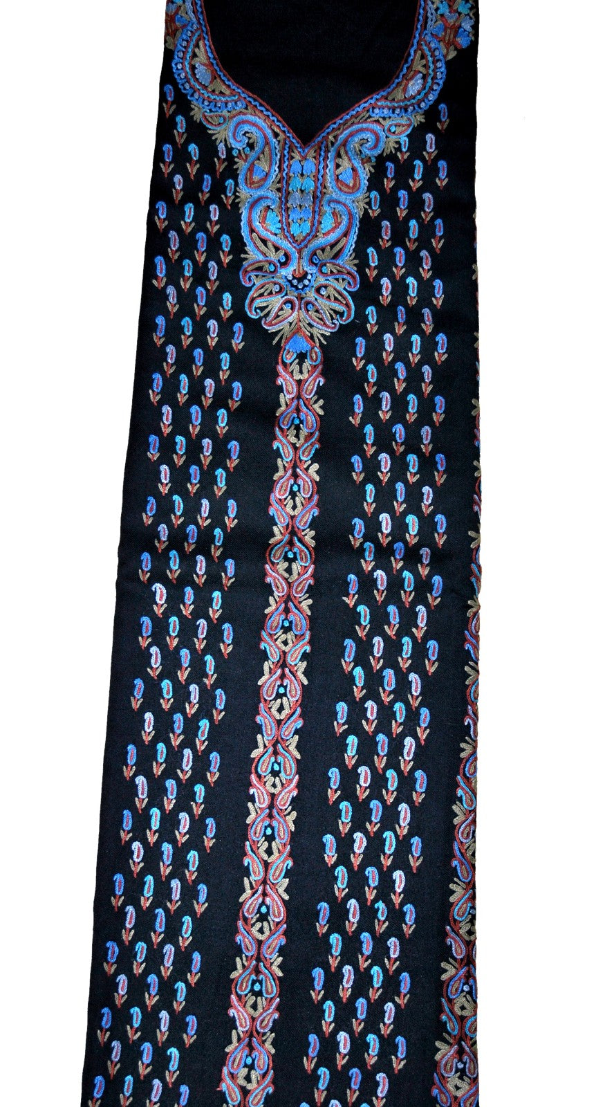 Woolen Salwar Kameez Suit Unstitched Fabric and Shawl Black, Multicolor Embroidery #FS-421