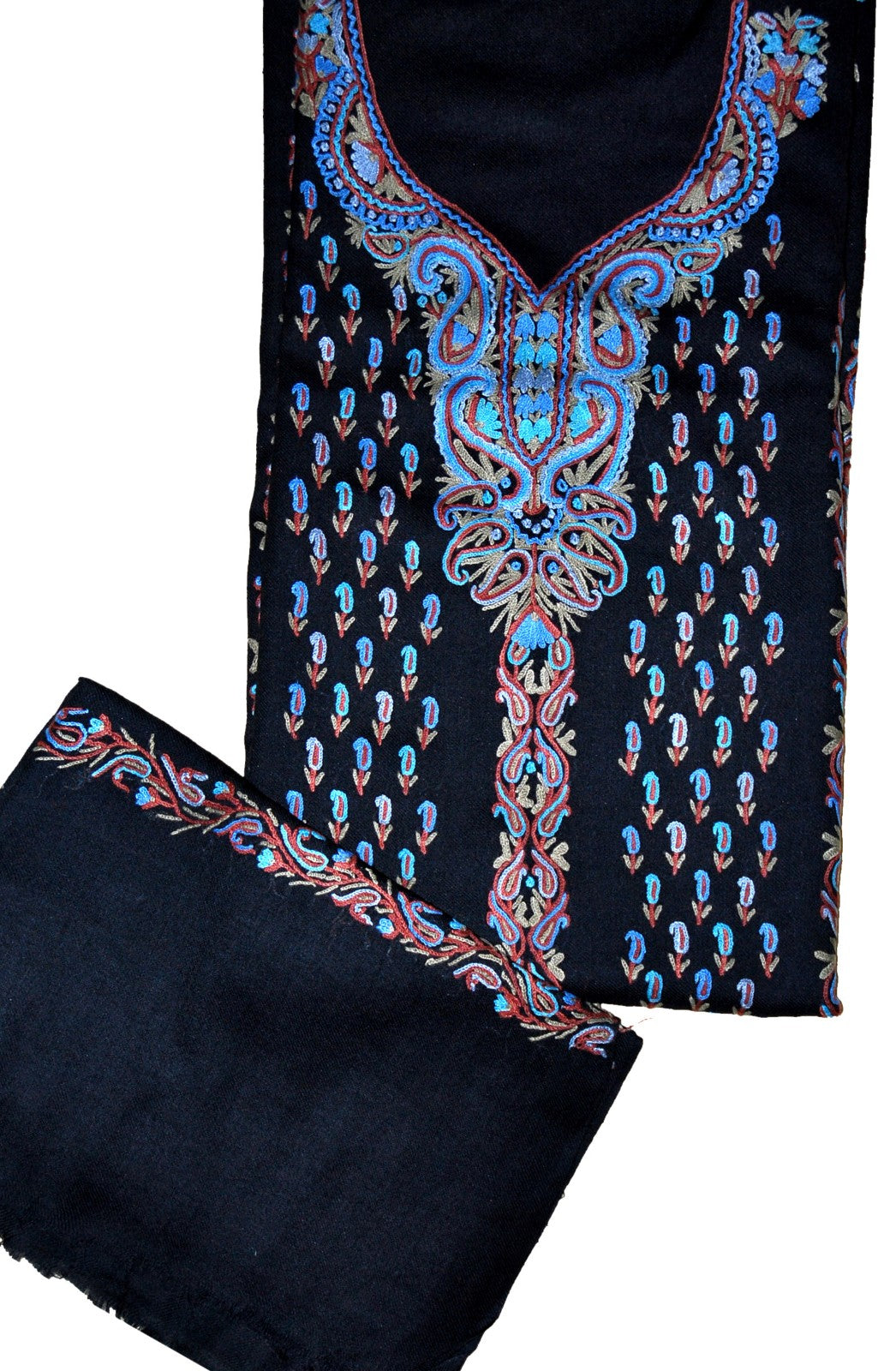 Woolen Salwar Kameez + Shawl Black, Multicolor Embroidery #FS-421