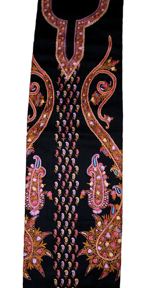 Woolen Salwar Kameez + Scarf Black, Multicolor Embroidery #FS-422